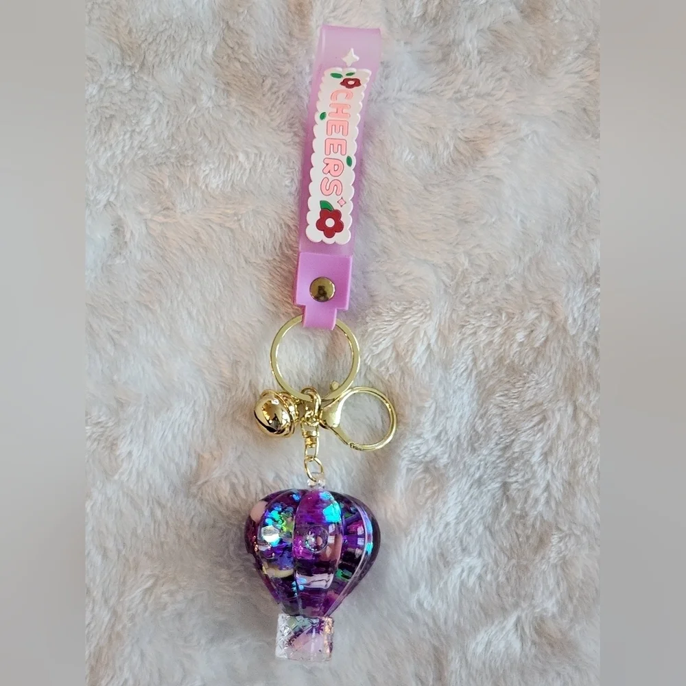 Purple Hot Air Balloon Keychain with Gold Accents Bag Charm